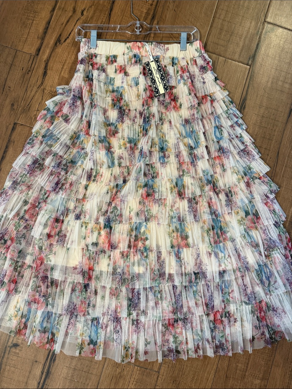 NWT Ultra Pink ~ Frilly Floral Tiered Pleated A-Line Skirt ~ boho S